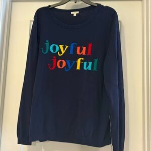 Talbots 100% cotton “joyful joyful”navy sweater.